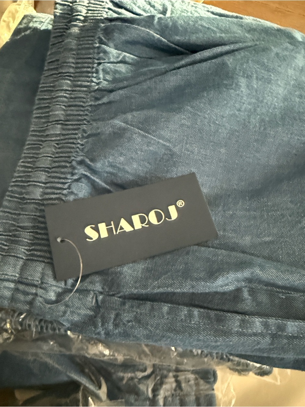 Blue Drawstring Linen-Blend Shorts - Picture 2 of 3